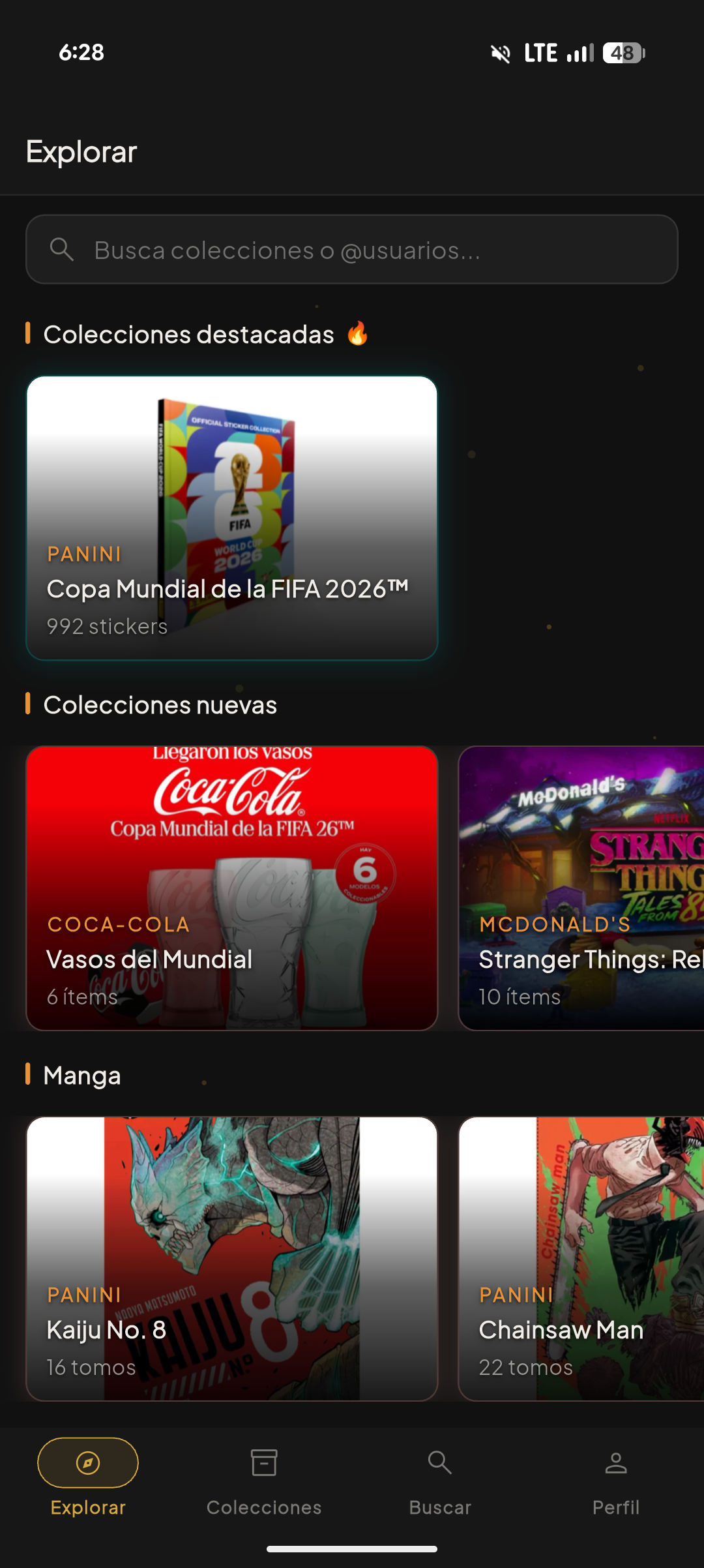 Pantalla de Explorar en Collekta