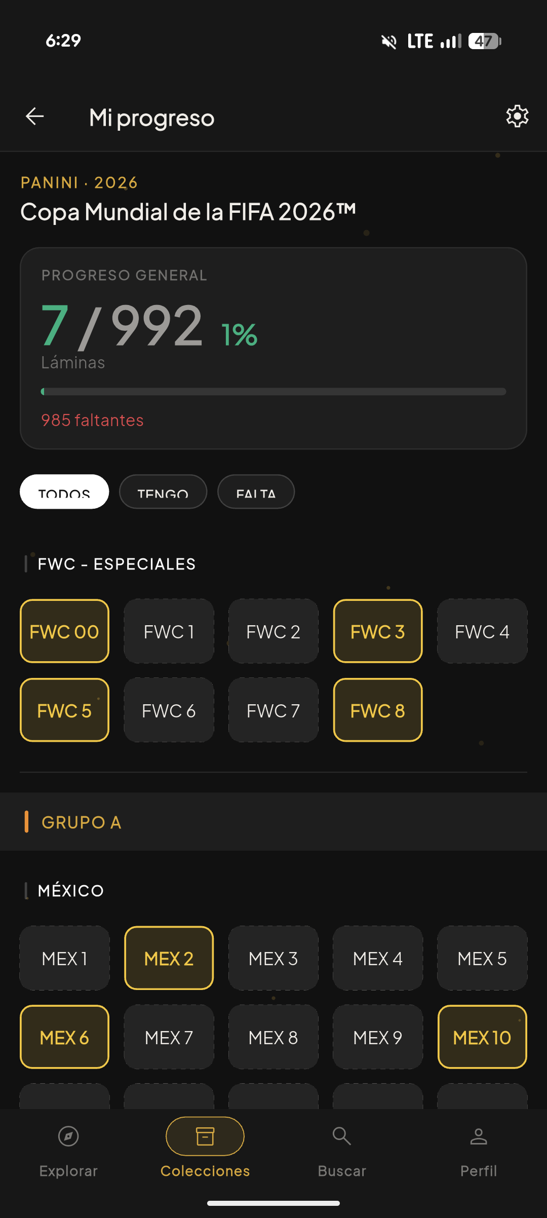Pantalla de Álbum de Stickers